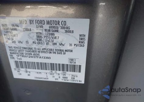 2007 Ford F-150 Xlt from USA, damaged, VIN 1FTRW12W37FA13393